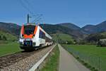 ET 150 als SWE 72528 von Münstertal nach Bad Krozingen am 29.03.17 zwischen den Haltepunkten Hof und Diezelbach.