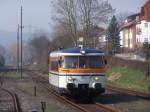 MAN Schienenbus der SWEG fhrt in den Bahnhof Waibstadt ein.