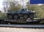 Güterwagen mit Panzerspähfahrzeugen auf der SWEG Strecke Meckesheim-Aglasterhausen-Hüffenhardt am 11.10.2005 in Neckarbischofsheim Nord. Die Güterwagen wurden am nächsten Tag weiter mit einem NE81 Triebwagen der SWEG ins Bundeswehrdepot nach Siegelsbach gebracht.