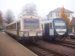 SWEG VT 125 der Achertalbahn ist am 07.11.11 von seiner ersten Zugleistung am Nachmittag in seinem Heimatbahnhof Ottenhfen im Schwarzwald angekommen.Er wird sich in krze wieder auf den Weg nach