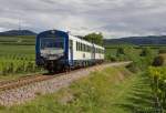 Die Weinlese am Kaiserstuhl hat begonnen und mitten hindurch fährt der SWEG VT 129 mit VS 200 bei Burkheim.