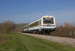 Steuerwagen VS 204, der letzte planmäßig eingesetzte NE81 der SWEG im alten Farbkleid, war am 09.03.2016 mit VT 129 und 128 als SWE74219 auf dem Weg nach Breisach und konnte zwischen