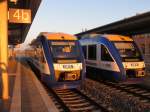 Züge des Harz Elbe Express nach Halle (Saale) und Magdeburg HBF am 22.04.2015 im Bahnhof von Halberstadt