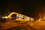 In den spten Abendstunden am 24.02.2008 wartet dieser VT 642 der MR (OLA) im Bahnhof von Beelitz Stadt auf neue Aufgaben.