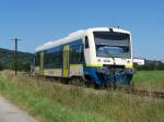 Der VT441 das  Wiesel  der Wrttembergischen Eisenbahn-Gesellschaft WEG, fuhr am 6.August 2007  von Schorndorf nach Rudersberg-Nord.(Wieslauftalbahn)