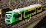 WEG Stadler Regio-Shuttle 650 361-8 im neuen Farbdesign fr die Strohgubahn, KBS 790.61 Korntal - Weissach, fotografiert bei Durchfahrt in Halle / Saale am 20.02.2012