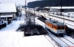 Im Februar 1992 kommt T 04 der WEG im Bahnhof Vaihingen/Enz (Nord) an.