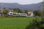 WEG-VT 441 (650 689) mit Steuerwagen 926 426 im Hp Rudersberg-Oberndorf, dem Endpunkt der Wieslauftalbahn ( Wiesel ) am 22.10.19.
