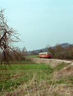 Der Esslinger VT 403 aus der ersten Serie auf der Tälesbahn 1983