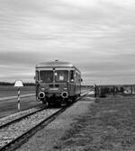Lokalbahn Amstetten-Gerstetten (WEG): Fuchs-Triebwagen T05 am Lokalbahnhof Waldhausen (01.04.1985)