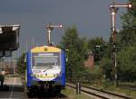 VT 411 der WEG im Leiheinsatz bei der NOB. Dieser VT befhrt die Strecke Niebll-Tonder(DK).Niebll 26.08.2006