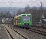 VT 361 und VT 362 der WEG durchfahren am 5. April 2012 als Sonderzug nach Neuffen den Kronacher Bahnhof.
