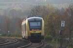 Ein HLB LINT41 (VT 272) von Hinten am BÜ bei Karlssprudel in Stockhausen, wie er als RB45 nach Limburg(Lahn) passiert.