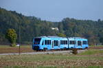 17.10.2021: Alstom Coradia iLint 654 101 im Freizeitverkehr auf der Zollern-Alb-Bahn 4 (KBS 767) zwischen Hechingen und Eyach.
