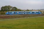 17.10.2021: Alstom Coradia iLint 654 101 im Freizeitverkehr auf der Zollern-Alb-Bahn 4 (KBS 767) zwischen Hechingen und Eyach. Hier bei Rangendingen.