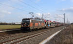 187 535 der HSL schleppte einen BLG-Autozug am 20.02.19 durch Rodleben Richtung Magdeburg.