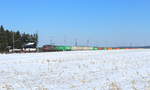 DGS 69550 Containerzug mit HSL 151 017 bei Kronbach in Richtung Hof. Aufgenommen bei schönstem Winterwetter am 19.03.2018