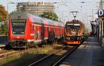 HSL 187 538 auf 1 und RE3 auf 2 im Bf Anklam - 07.08.2018