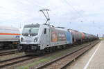 HSL 187 313-2 erreicht am 03.07.2023 mit ihrem Kesselwagenzug den Zielbahnhof Großkorbetha.