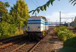 Die 1151 der ITB - Industrietransportgesellschaft mbH Brandenburg (92 82 0001 151-0 L-ITB),fährt am 19.09.2018 vom Rbf durch den Hbf Brandenburg an der Havel.