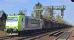 ITL - Eisenbahngesellschaft mbH mit   185 548-6  [NVR-Nummer: 91 80 6185 548-5 D-ITL] mit Ganzzug Schiebewandwagen am 02.04.19 Dresden-Strehlen.