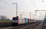 185 649 der ITL zog am 19.02.16 einen Containerzug durch Rodleben Richtung Magdeburg.