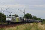 ITL 185 548 und 152 197 mit Getreidezug gen Falkenberg passiert gerade das Eisenbahndreieck bei Zeithain. Aufgenommen am 16.06.2017