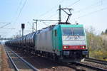 ITL - Eisenbahngesellschaft mbH mit  E 186 128  [NVR-Number: 91 80 6186 128-5 D-ITL] mit Kesselwagenzug am 02.04.19 Dresden-Strehlen.