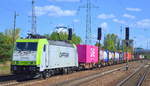 ITL - Eisenbahngesellschaft mbH, Dresden [D]  185 580-8  [NVR-Nummer: 91 80 6185 580-8 D-ITL] mit Containerzug am 02.09.19 Durchfahrt Bahnhof Flughafen Berlin Schönefeld.