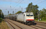 186 136 der ITL führte am 26.09.19 einen Kesselwagenzug durch Saarmund Richtung Schönefeld.