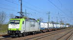 ITL - Eisenbahngesellschaft mbH, Dresden [D] mit  185 581-6  [NVR-Nummer: 91 80 6185 581-6 D-ITL] und Containerzug am 21.04.20 Bf. Saarmund.
