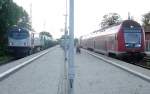 250 005-6 der ITL steht im August 2004 im Bahnhof Smmerda, daneben die RB Erfurt-Sangerhausen (welche aufgrund von Bauarbeiten an diesem Tag erst in Smmerda ihre fahrt began).