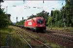 ITL 1116 236-9, ausgeliehen von CSKD INTRANS, mit Containertragwagen Richtung Genshagener Heide (Saarmund, 05.08.2009)