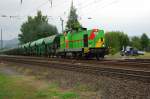 293.02 der ITL beim zurcksetzen mit dem Schotterwagen-Park in das neue Stadtbahnhofs Gleis nach Eschwege. 12.08.2009.