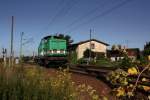 111 001 (ex DB 211 160) der ITL als Leerfahrt am Bahnbergang Moritzer Strae bei Zeithain, 01.09.09