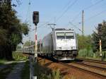 185 562-6 der ITL fhrt am 18.9.2009 mit einem leeren Autozug durch Dresden-Stetzsch.