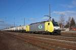 Die, von der ITL angemietete, Dispolok 189 203-3 durchfhrt am Morgen des 15.03.2010 mit einem Kesselwagenzug der Rail Polska den Bahnhof Leipzig-Wiederitzsch. Am Zugschlu hing(kalt)E-Lok 437 027 der franzsischen SNCF-Tochter FRET. 