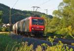 481 002-4 mit Kesselwagenzug in Fahrtrichtung Sden bei Mecklar. Aufgenommen am 19.07.2010.