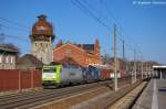 185 543-6 Captrain Deutschland GmbH für ITL Eisenbahn GmbH mit einem Containerzug in Rathenow und fuhr in Richtung Stendal weiter.