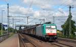 Mit einem Porschezug aus Hannover nach Leipzig-Wahren durchfuhr 186 133 der ITL am 10.07.15 Niederndodeleben Richtung Magdeburg.