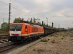 Am 1.Mai 2013 durchfuhr Locon 189 820 mit einem Schiebewandwagenzug den Bahnhof Elze(Han) in Richtung Brake(Unterweser).