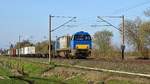 Alpha Trains Belgium 272 201, vermietet an LOCON, mit zum Teil ausgelastetem Containerzug DGS 68735 Bremen-Grolland - Bönen (Hüde, 22.03.19).