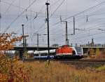 der Eine kommt, der Andere fhrt  eine Bahn der BB erreicht Stralsund, LOCON 211 verlt gerade den Bf Stralsund am 27.10.09