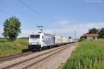 185 663 mit EKOL-Zug am 08.07.2012 an der ehemaligen Blockstelle Hilperting