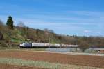 185 663 Lokomotiion mit Ekol KLV im Filstal bei Reichenbach an der Fils.Aufgenommen am 3.4.2015