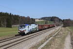 193 773  150 Jahre Brennerbahn  mit einem gemischten Güterzug aus Salzburg kommend am 27. März 2022 bei Grabenstätt im Chiemgau.