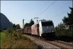 RedZebra: 185 666 (9180 6185 666-5 D-LM) legt sich mit dem Autoteilezug beim Kloster Raisach in die Kurve. (06.08.2009)