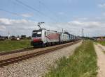 Die 186 283 und die 186 287 mit einem KLV-Zug am 23.06.2012 unterwegs bei Ostermnchen.