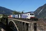 189 914 + 917 mit einem umgeleiteten KLV Zug am 08.09.2012 auf der Angertalbrcke.