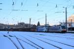 186 285 und 185 661 mit einem Gterzug in Kufstein, aufgenommen am 10. Februar.